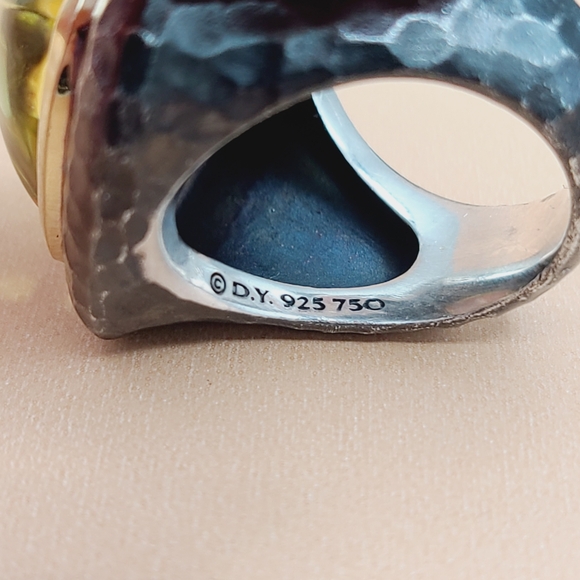 David Yurman 17mm Hammered Albion Darkened Ring Lemon Citrine and Gold - Picture 7 of 14